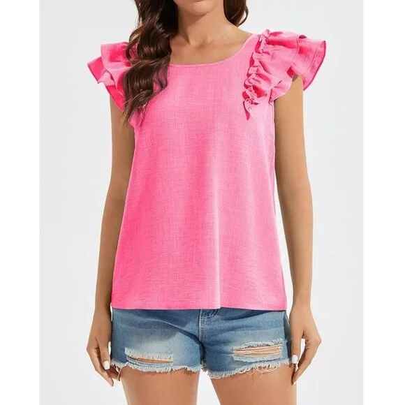 Women's Summer Tops Bow Tie Back Butterfly Sleeve Blouse - Picture 6 of 6